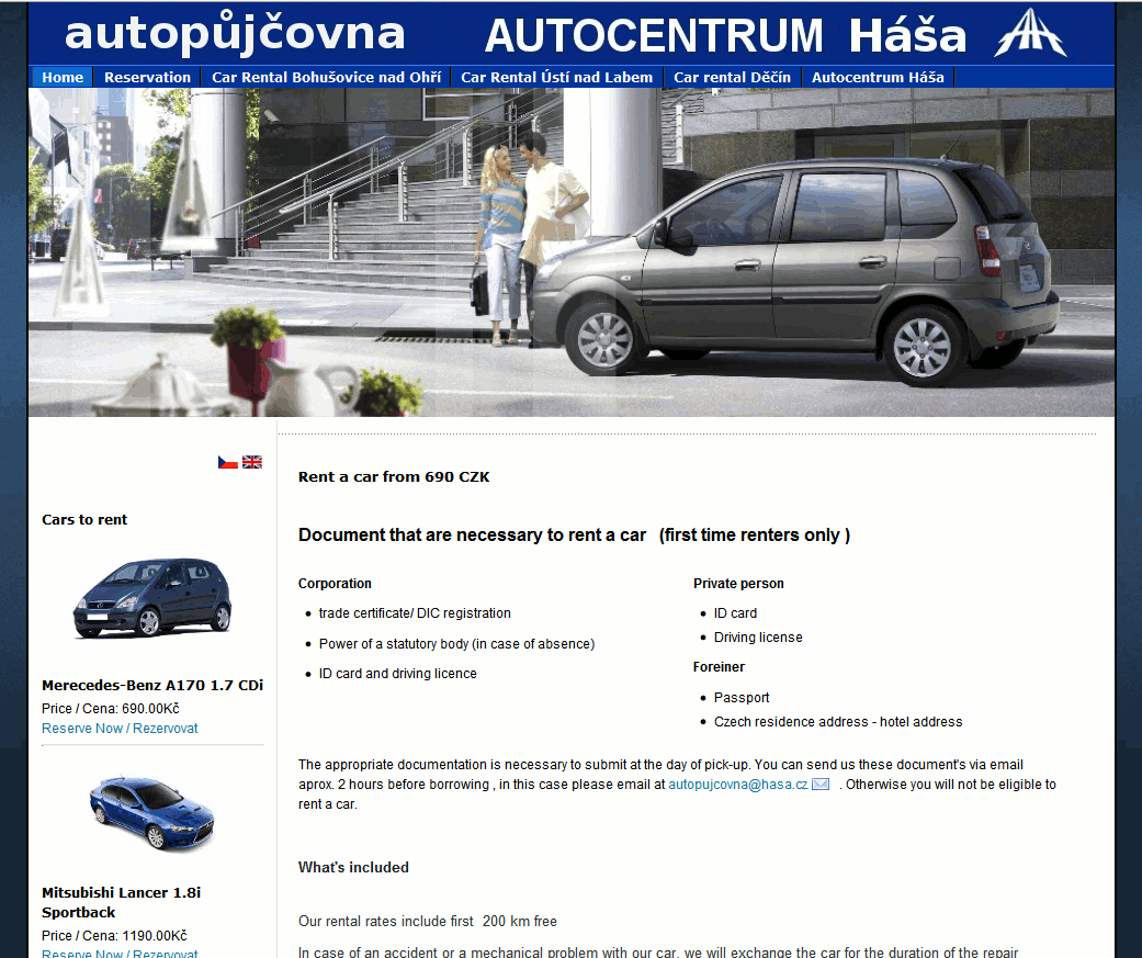 Web Autopůjčovna autocentra Háša